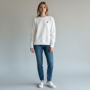 Ami Alexandre Mattiussi White Heart Logo Sweatshirt Size L